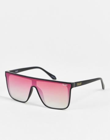 Quay Nightfall Visor Sunglasses In Matte Black And Coral-brown