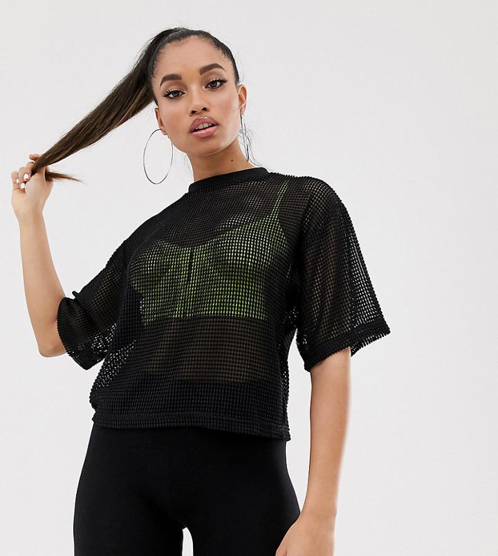 Asos Design Petite Cropped Oversized Mesh T-shirt-black