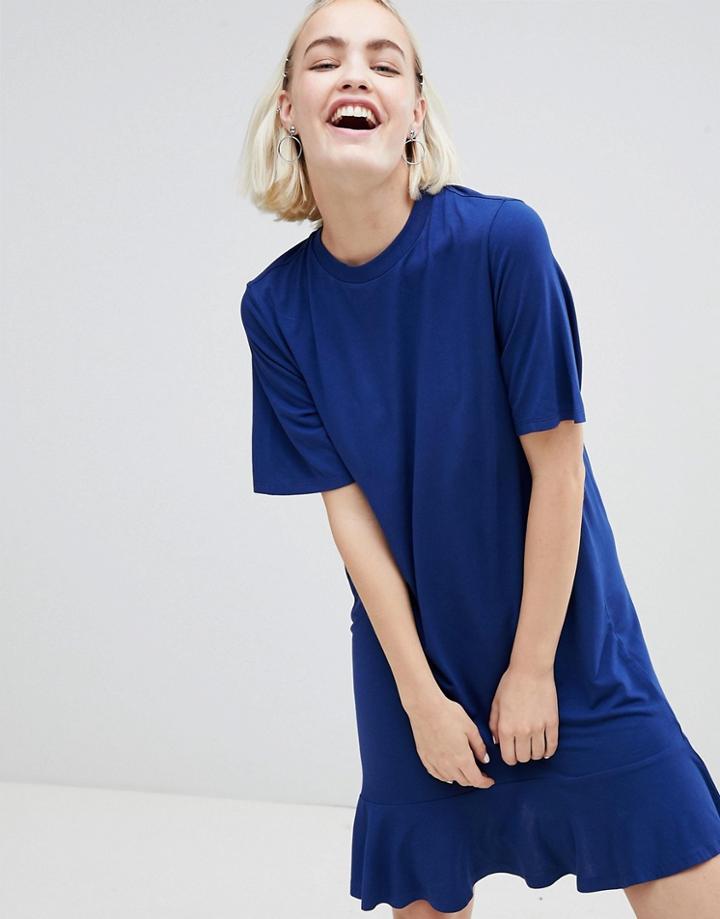 Monki Ruffle Hem T-shirt Dress - Navy