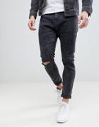 Bershka Skinny Jeans With Ripped Knees In Black Wash - Black