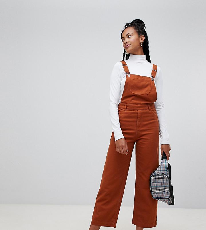 Monki Denim Wide Leg Overalls In Brown - Brown
