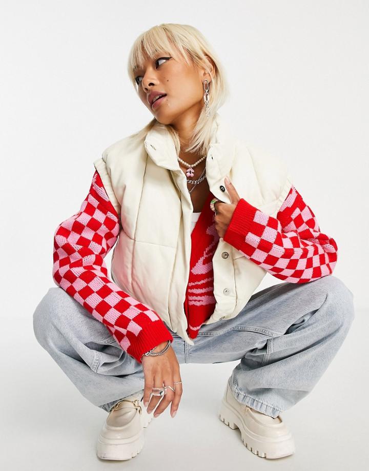 Urban Revivo Faux Leather Padded Cropped Vest In White