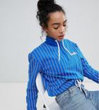 Ellesse Italia Oversized Sweatshirt In Stripe With Ring Pull Zip - Blue