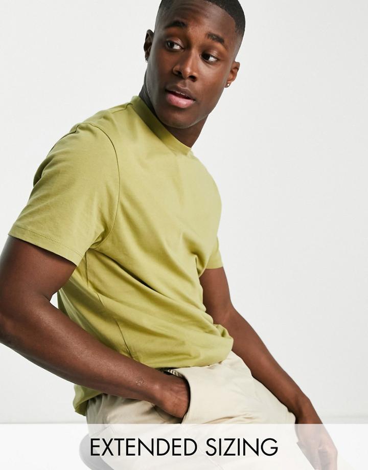 Asos Design T-shirt With Crew Neck In Khaki-green