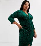 Tfnc Plus Velvet Midi Wrap Dress In Emerald-green