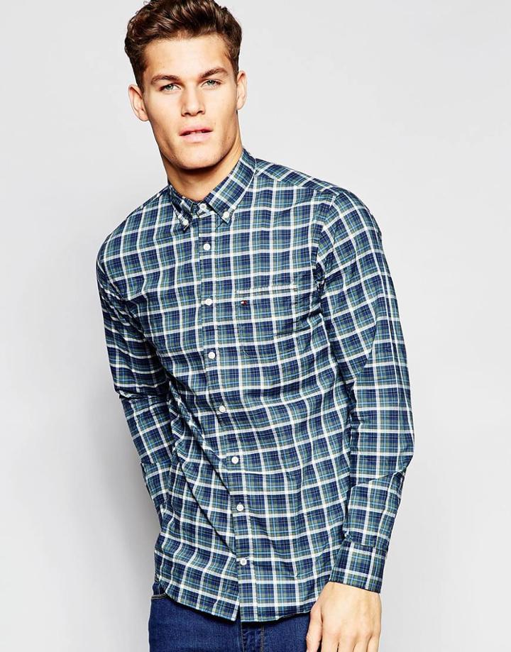 Tommy Hilfiger Check Shirt With Button Down Collar In Regular Fit - Navy