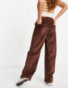 Topshop High Waisted Cord Straight Leg Pant In Chocolate-brown