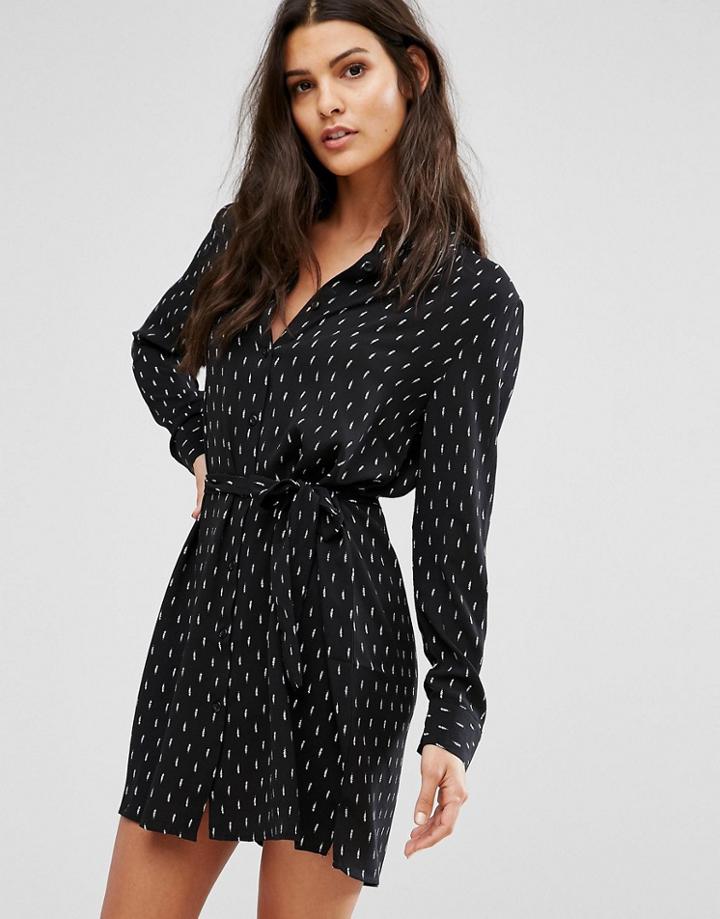 Unique 21 Belted Polka Dot Shirt Dress - Black