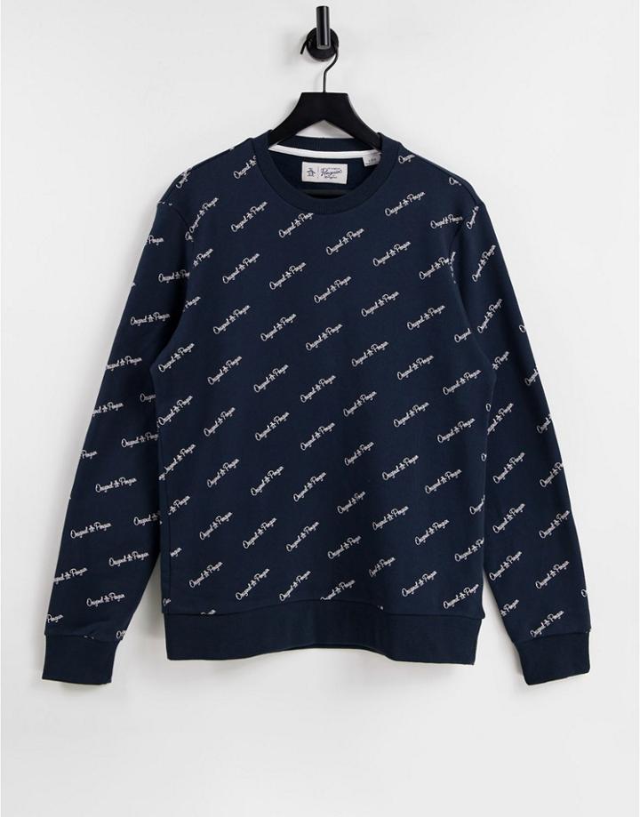 Original Penguin Script Logo Crew Neck Sweat-navy