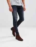 Asos Skinny Jeans In Blue Black With Knee Rips - Blue