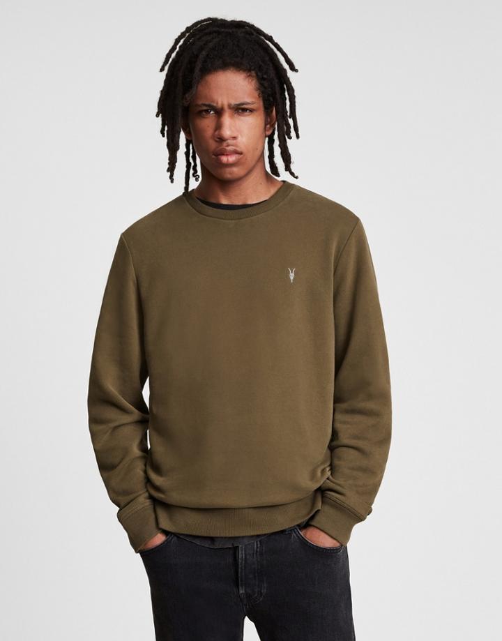 Allsaints Raven Contrast Crew Neck Sweatshirt In Khaki-green