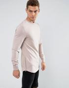 Asos Longline Lightweight Muscle Fit Sweatshirt With Side Zip In Pink - Pink