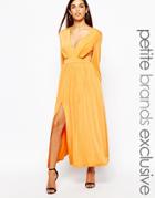 Lipstick Boutique Petite 70's Plunge Neck Maxi Dress With Double Splits - Orange