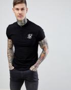 Siksilk Muscle Fit Grandad Collar T-shirt In Black - Black