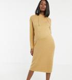 Asos Design Maternity Hooded Midi Dress In Borg Yarn