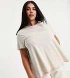 Asos Design Curve T-shirt With Curved Hem And Side Splits In Washed Brown