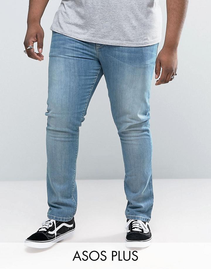 Asos Plus Super Skinny Jeans In Light Wash - Blue
