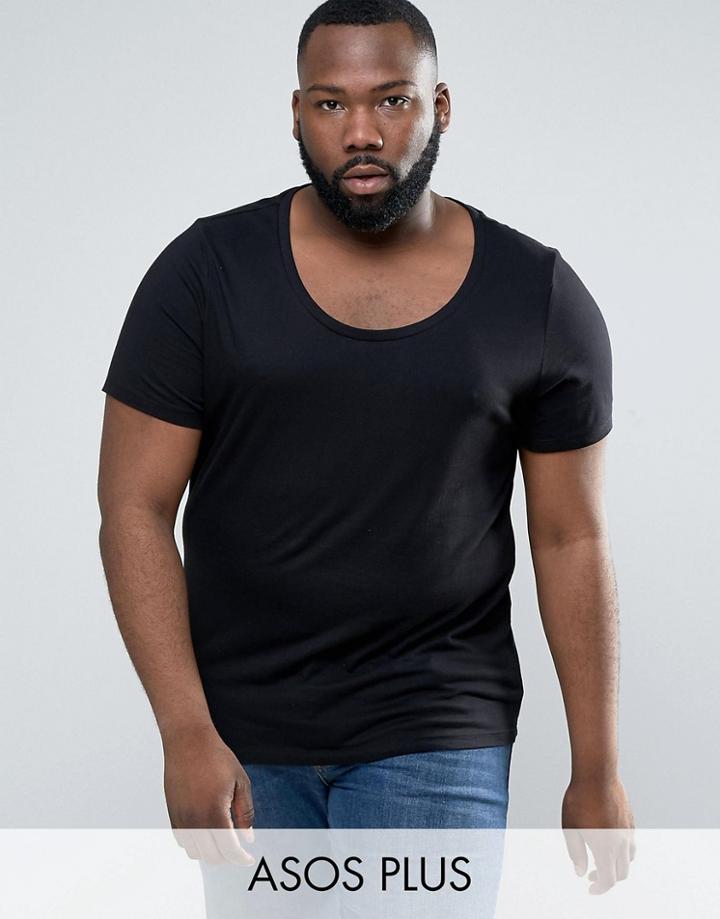 Asos Plus T-shirt With Deep Scoop Neck In Black - Black