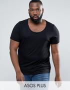 Asos Plus T-shirt With Deep Scoop Neck In Black - Black