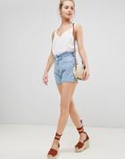 Jdy Paperbag Shorts With Braiding Detail - Blue