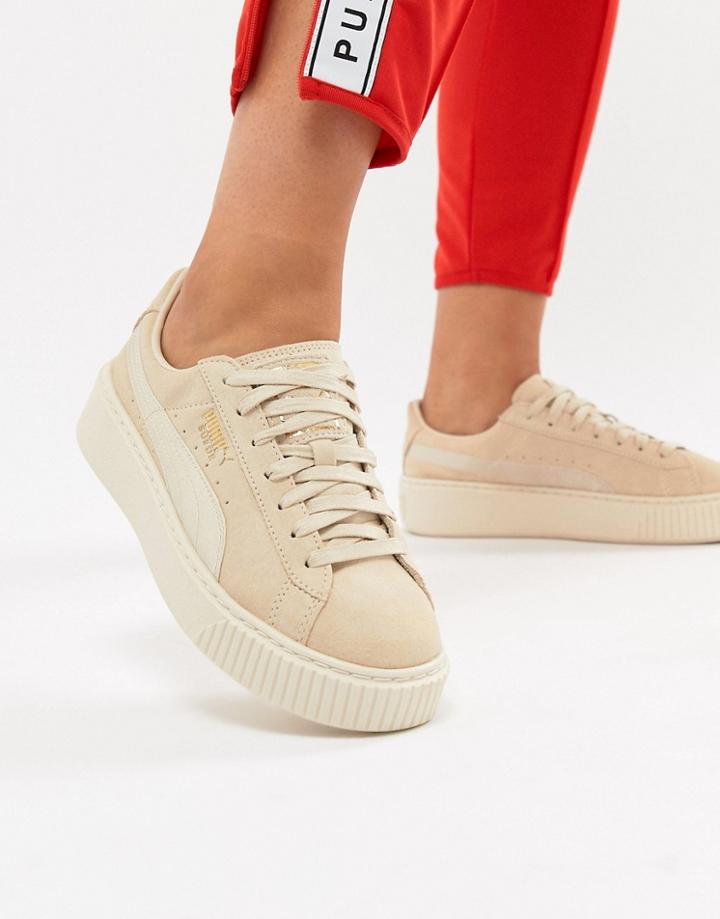 Puma Suede Platform Satin Sneaker In Pink - Pink