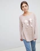 Wild Flower Sweater With Sequin Bow Detail - Pink