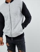 Asos Jersey Bomber Jacket In Gray Nep With Contrast Sleeves - Gray