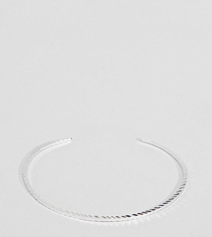 Asos Design Curve Sterling Silver Etched Cuff Bracelet - Silver