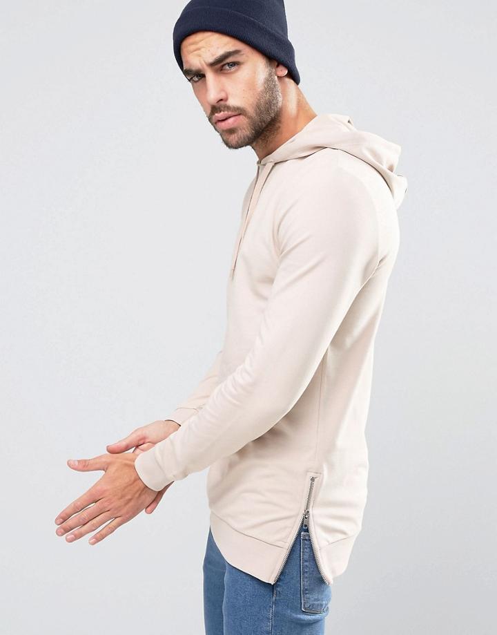 Asos Muscle Hoodie With Side Zips - Pink
