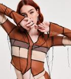Kikiriki Long Sleeve Crop Top In Mesh Patchwork And Overlocking Set-multi