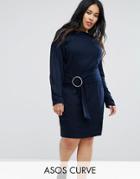 Asos Curve Knitted Dress With Batwing And Ring Detail - Navy