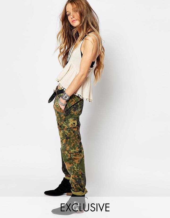 Reclaimed Vintage Boyfriend Combat Pants In Camo - Khaki