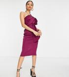 Asos Design Petite Peekaboo Shoulder Tuck Midi Pencil Dress In Raspberry-pink