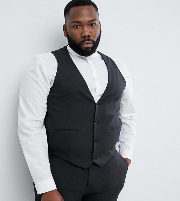 Asos Design Plus Skinny Suit Vest In Charcoal - Gray