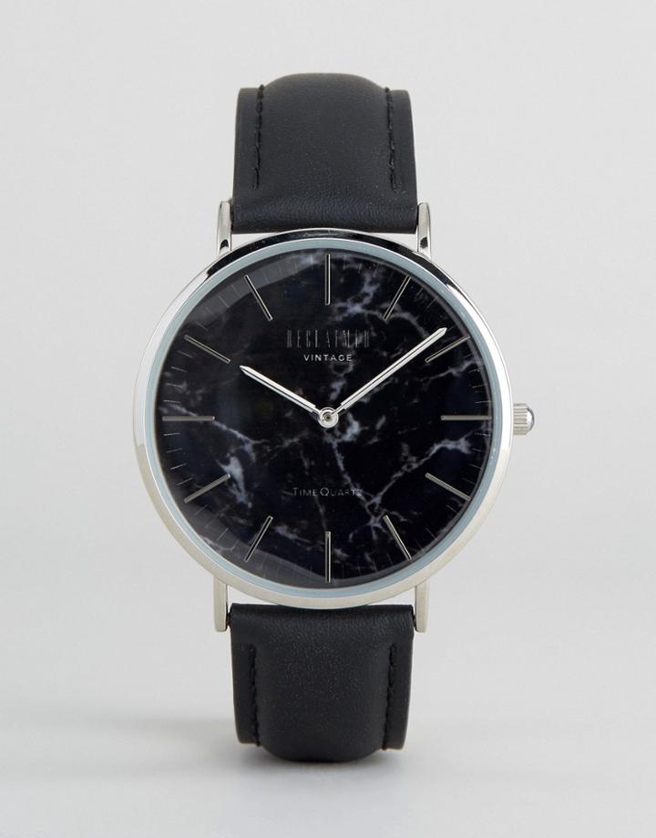 Reclaimed Vintage Inspired Marble Leather Watch In Black - Black