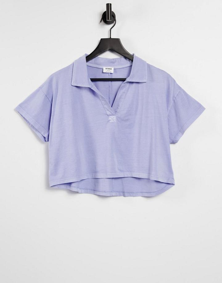 Cotton: On Short Sleeve Polo Top In Blue-blues