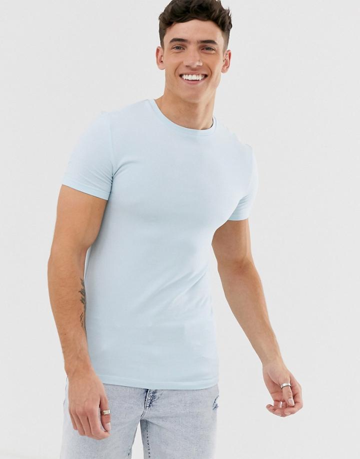 Asos Design Organic Muscle Fit T-shirt With Crew Neck In Blue