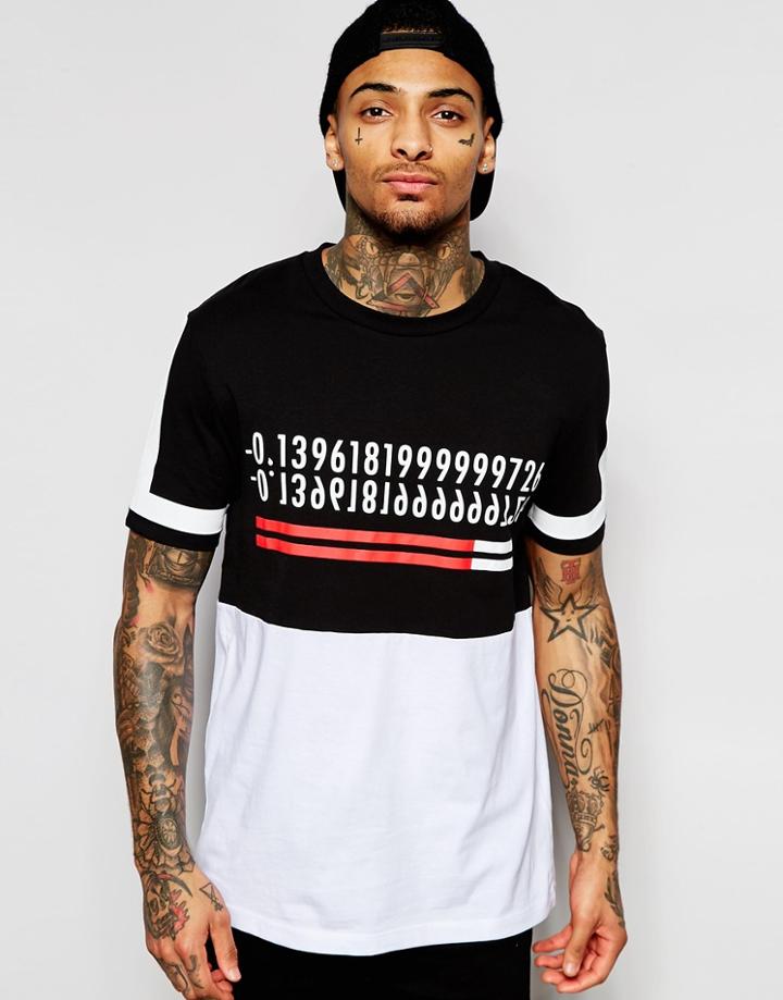 Asos T-shirt With Number Chest Print And Monochrome Cut And Sew