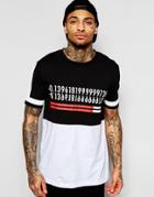 Asos T-shirt With Number Chest Print And Monochrome Cut And Sew