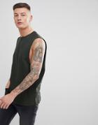 Asos Design Tank With Dropped Arm Hole In Black - Green