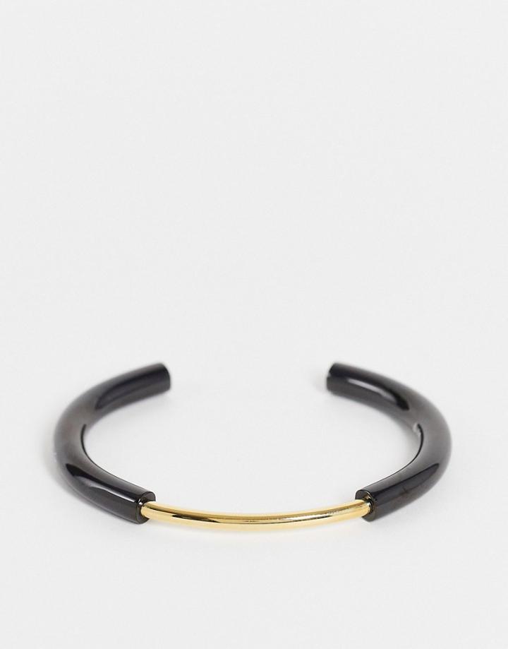 Calvin Klein Open Bangle In Black And Gold