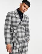 Asos Design Cropped Suit Jacket In Gray Check-grey