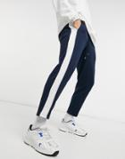 Asos Design Co-ord Tapered Sweatpants With Fixed Hem & Side Stripe Detail-blue
