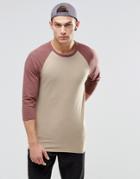 Asos Muscle 3/4 Sleeve T-shirt With Contrast Raglan Sleeves - Beige