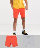 Asos Design Jersey Skinny Shorts 2 Pack Gray Marl/pink-multi