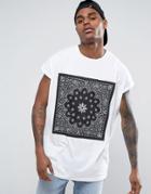 Asos Super Oversized T-shirt With Bandana Print And Roll Sleeve - White