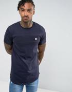 Le Breve Longline Curved Hem Cut And Sew T-shirt - Navy