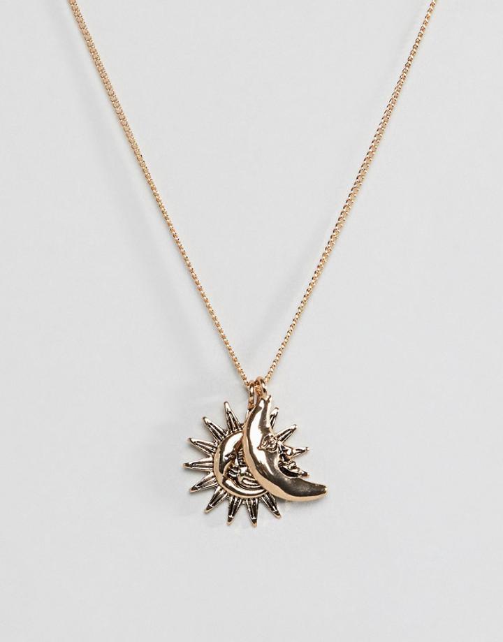 Monki Sun And Moon Necklace In Gold - Gold