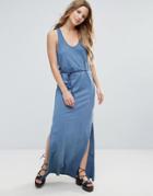 Brave Soul Beck Maxi Dress With Plaited Belt - Blue