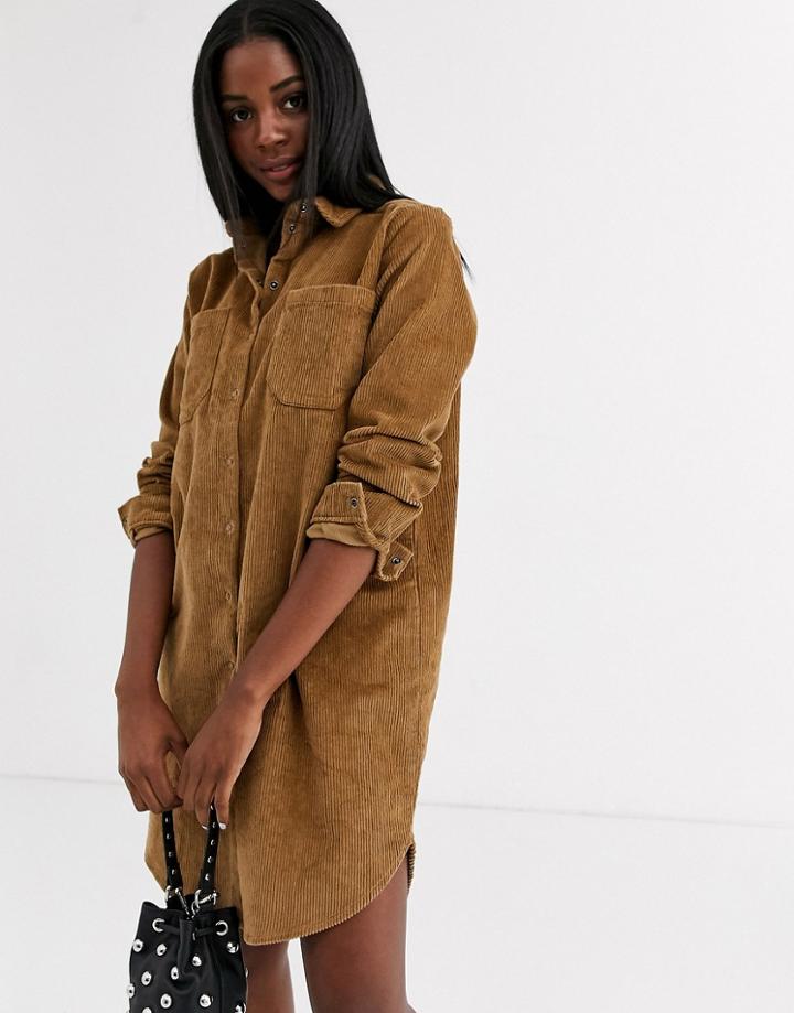 Pieces Cord Shirt Dress In Tan